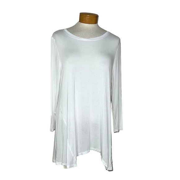 New Directions - Women's Size L Solid White Blouse - 3/4 Sleeves Round Neckline - Picture 11 of 14